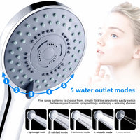 Pommeau de Douche Portable 5 Jets Haute Pression Gris Argent