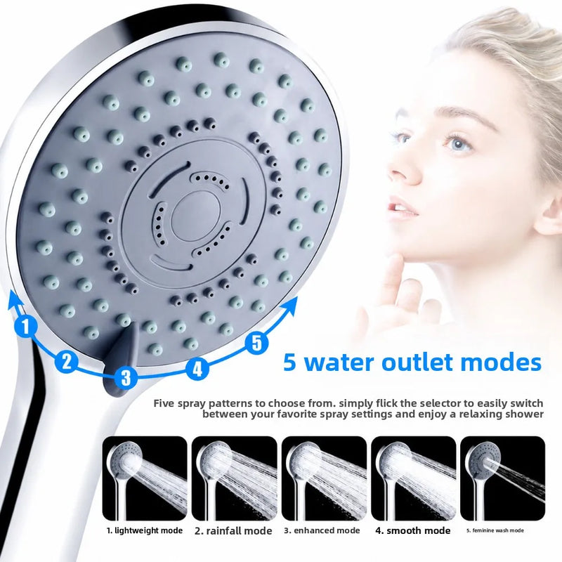 Pommeau de Douche Portable 5 Jets Haute Pression Gris Argent