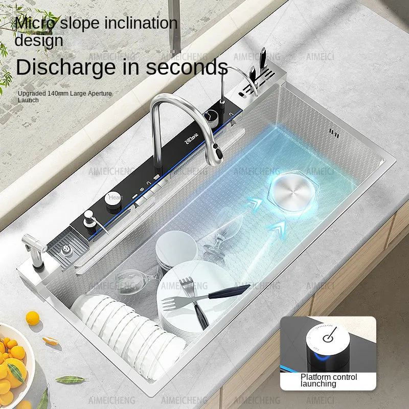 Évier Cuisine Inox 1 Bac Cascade Nid d'Abeille, 68 à 100 cm
