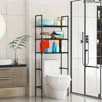 Étagère Dessus WC sur Pied Noir ou Blanc, 3 Plateaux, 155 cm