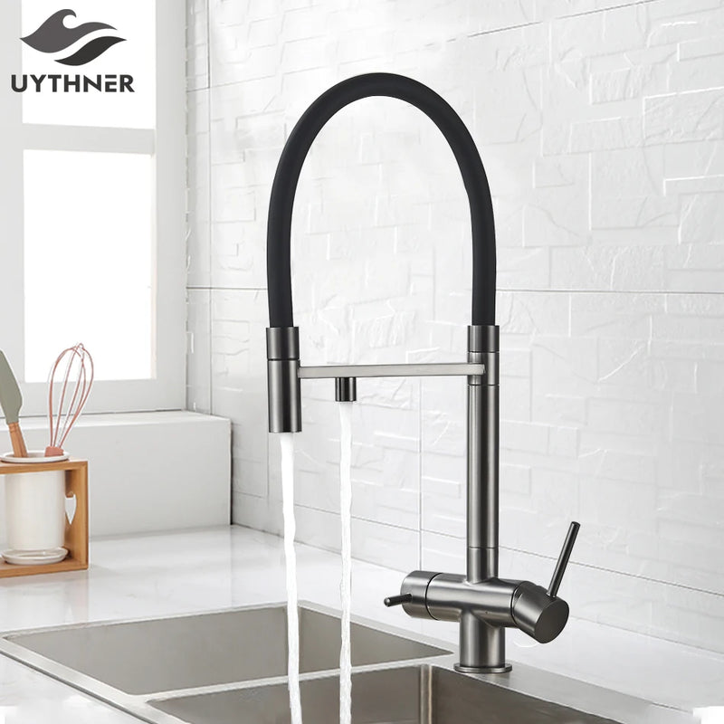 Mitigeur Cuisine 3 Voies Eau Filtrée Col Souple ou Ressort, 5 Finitions
