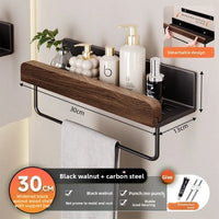 Étagère Murale Salle de Bain Noyer et Acier Noir, 30 à 60 cm, Sans Perçage