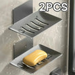 Lot de 2 Porte-Savons Muraux Sans Perçage en Acier Gris, Autodrainants