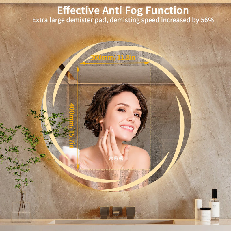 Miroir LED Rond Salle de Bain Éclairage Spirale Anti-Buée Tactile