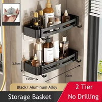 Lot de 2 Étagères de Douche Aluminium Sans Perçage, Angle ou Rectangulaire