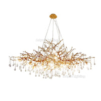 Lustre Suspension Cuisine Branches et Gouttes de Cristal, Doré ou Argenté, 100 à 150 cm