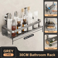 Étagère Salle de Bain à Ventouse Aluminium Gris, 30 à 50 cm