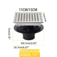 Caniveau de Douche Carré Anti-Odeur Inox 304, Grille 11 ou 15 cm