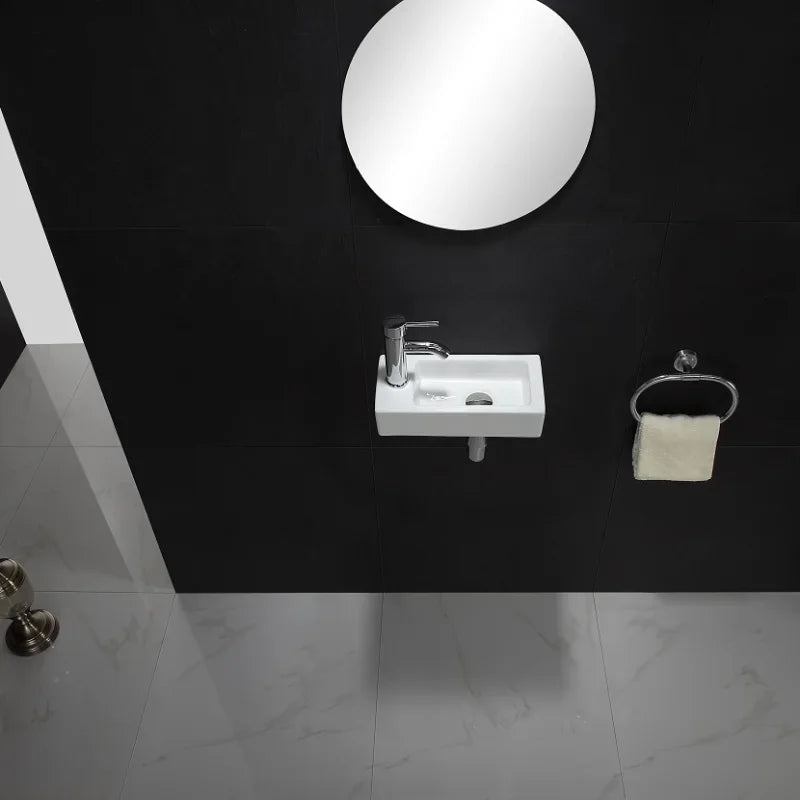 Lave-Main Mural en Céramique Blanc, Ultra-Étroit 36,5 x 18 cm