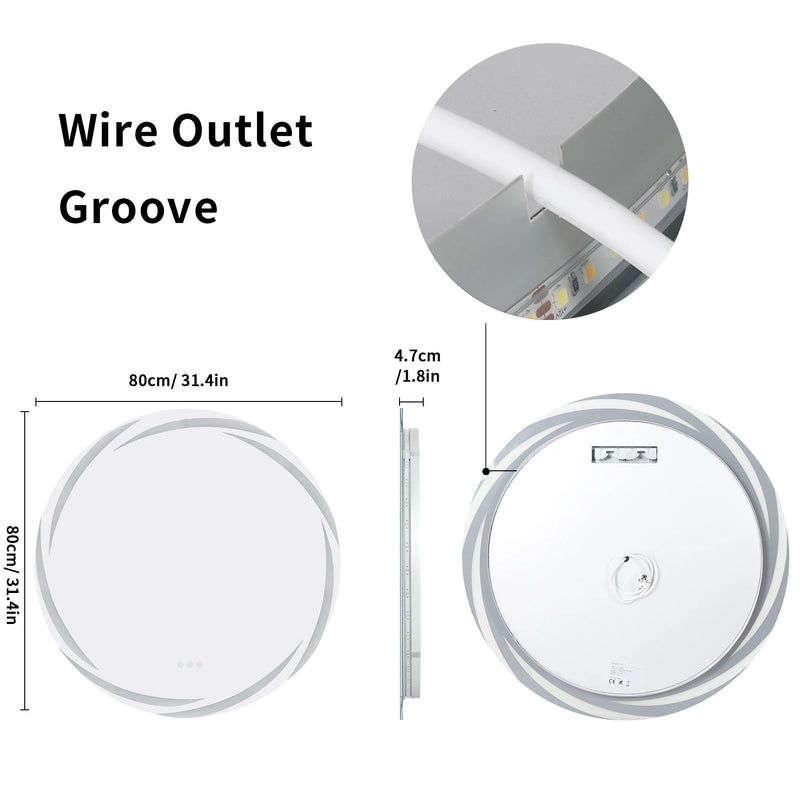 Miroir LED Rond Salle de Bain Éclairage Spirale Anti-Buée Tactile