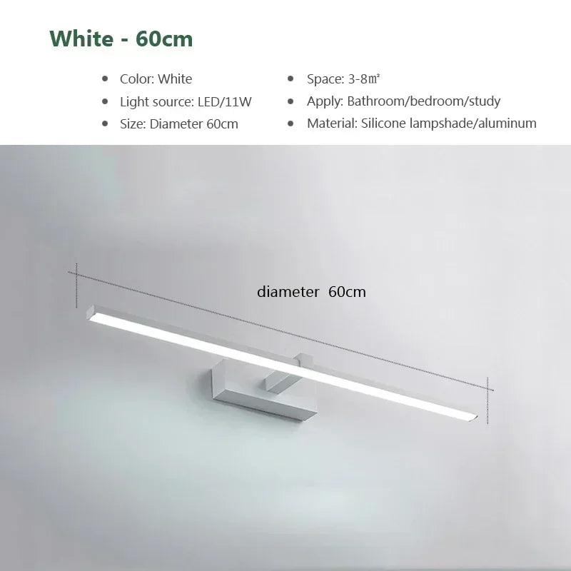 Applique Salle de Bain LED Noire ou Blanche, 40 ou 60 cm