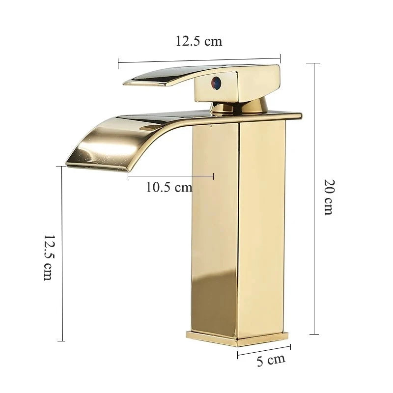 Mitigeur Lavabo Cascade Doré Compact en Inox