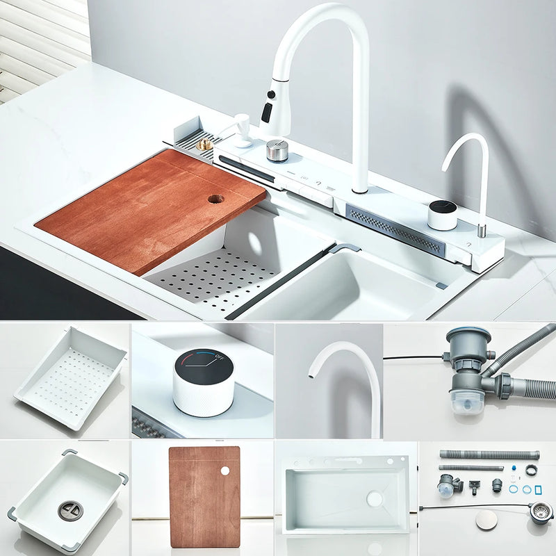 Évier de Cuisine Cascade Digital avec Distributeur de Savon
