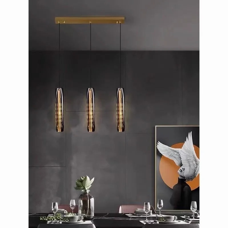 Suspension Cuisine en Cristal et Cuivre, 1 à 3 Lampes