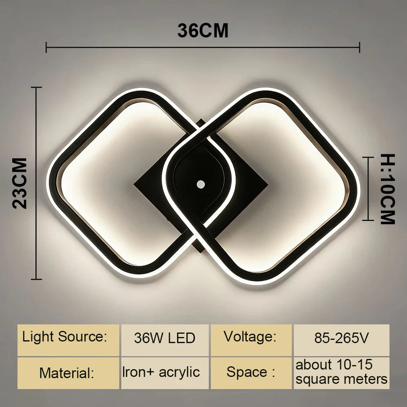Plafonnier LED Cuisine Multi-Anneaux Dimmable Noir Blanc