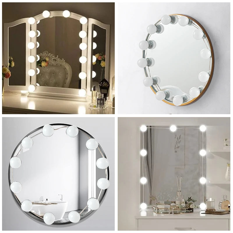 Kit d'Ampoules LED Hollywood pour Miroir, 6, 10 ou 12 Ampoules, USB