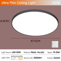 Plafonnier Cuisine LED Rond Grain de Bois Ultra-Plat, 18 à 50 W, 4 Finitions