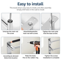 Porte-Serviettes Mural Inox 3 Barres Extensible, 43 à 73 cm