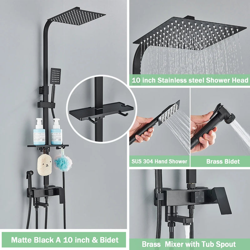 Colonne de Douche Pluie avec Mitigeur et Bec de Baignoire, 19 Modèles