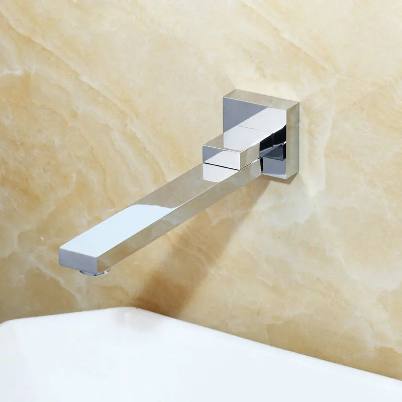 Robinet Mural Lavabo Encastré Carré à Bec Pivotant 180°, Chromé ou Noir