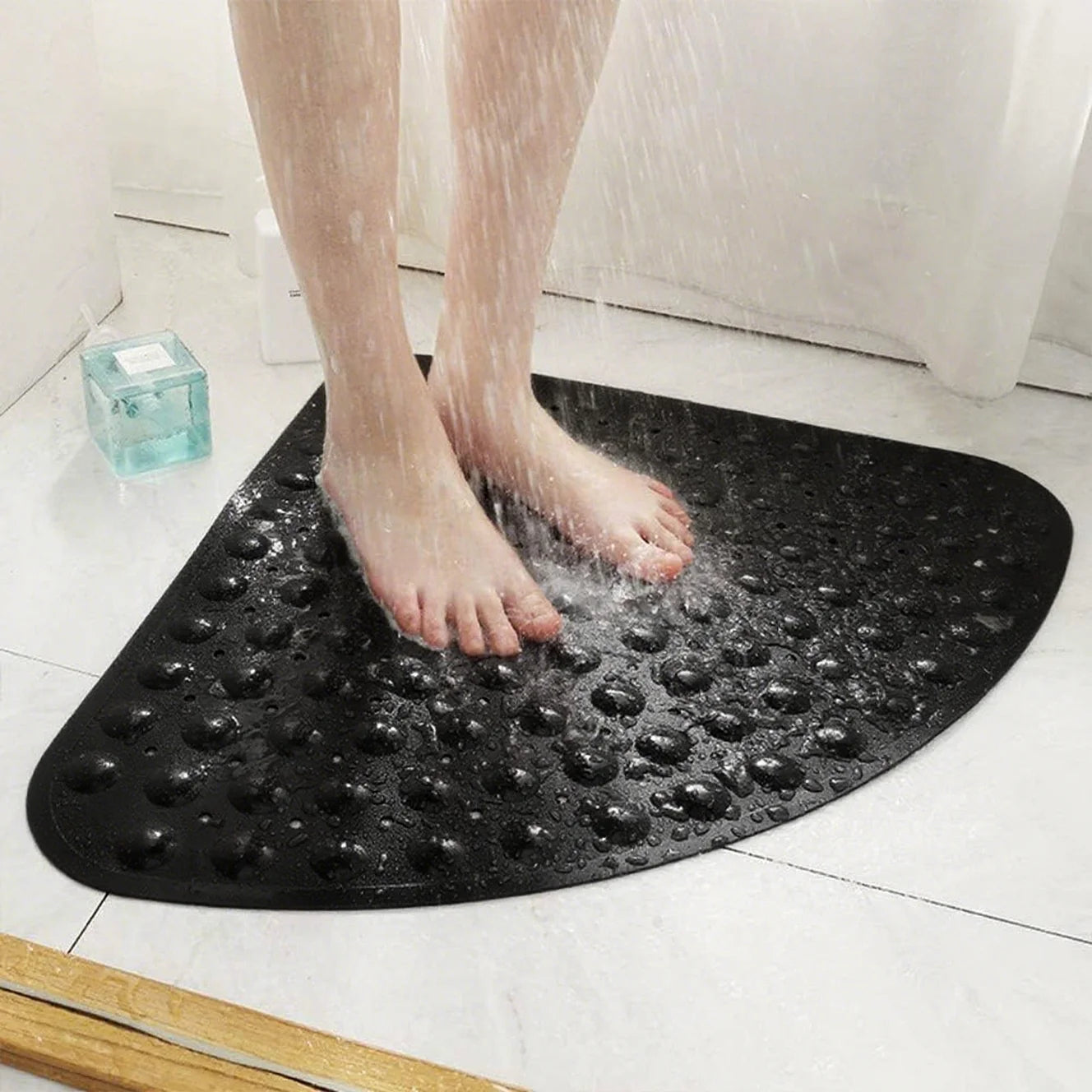 Tapis de Douche d'Angle Antidérapant à Ventouses 53 x 53 cm