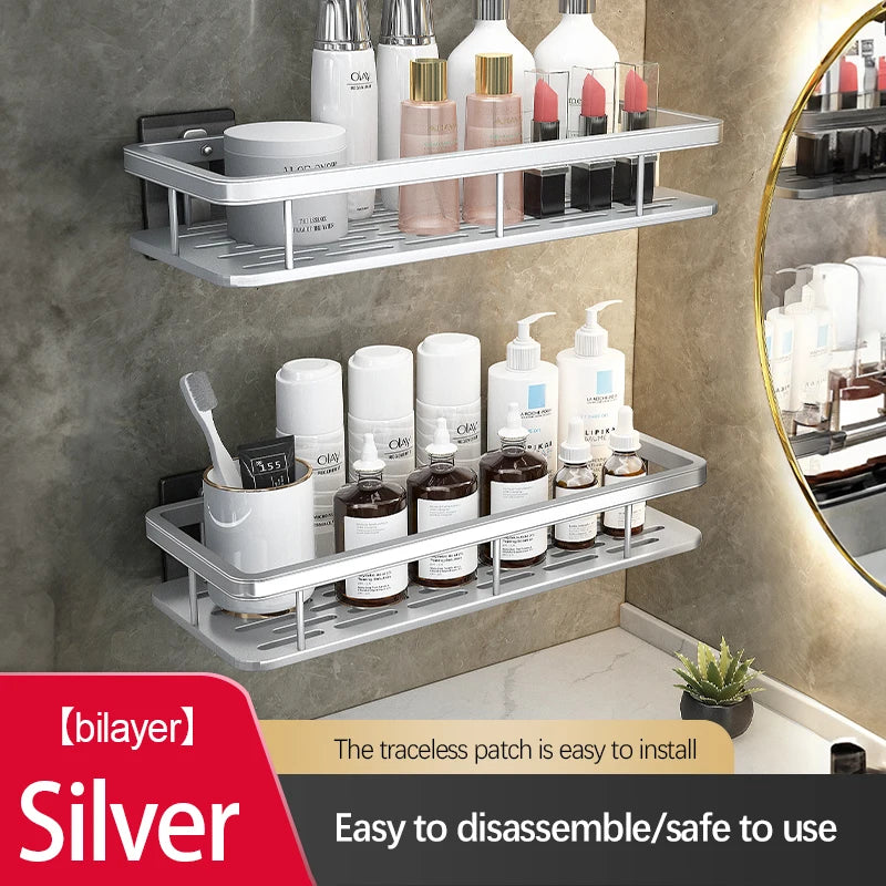 Étagère de Douche Inox Sans Perçage Adhésive Simple ou Double Niveau