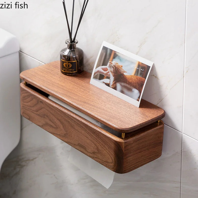 Porte-Papier Toilette et Boîte à Mouchoirs Murale en Bois, 4 Formats