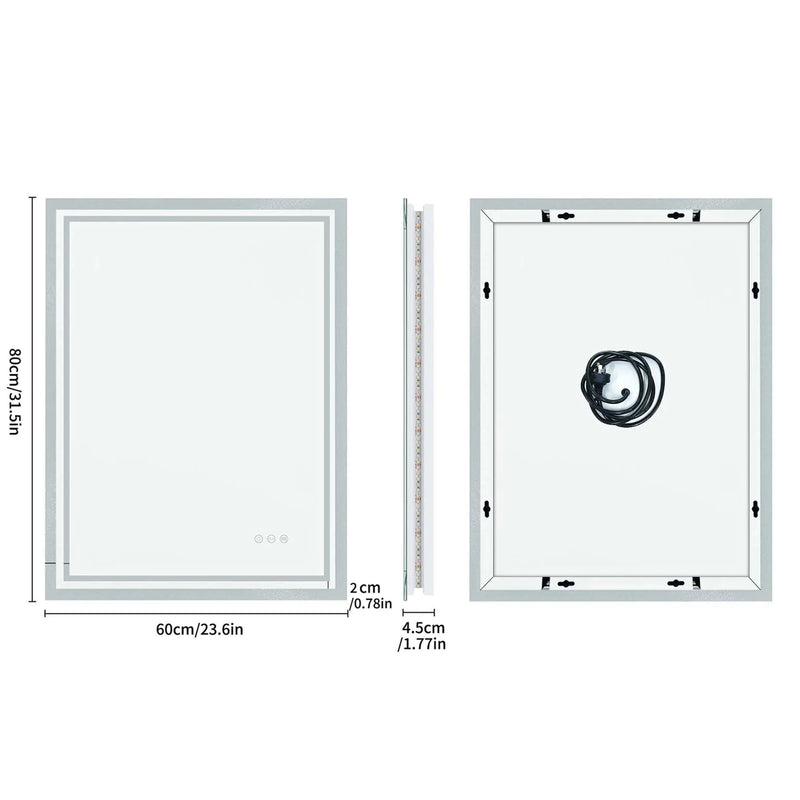 Miroir LED Salle de Bain Rectangulaire Double Liseré Lumineux Anti-Buée
