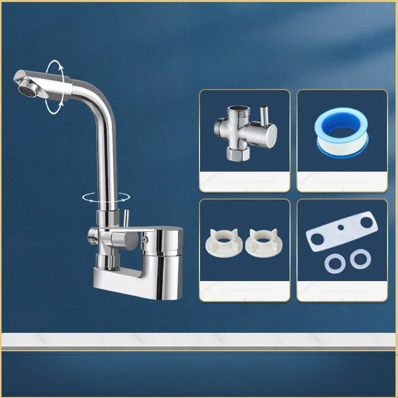 Mitigeur Lavabo Chromé 2 Trous avec Sortie Douchette, Col de Cygne ou Bec Orientable