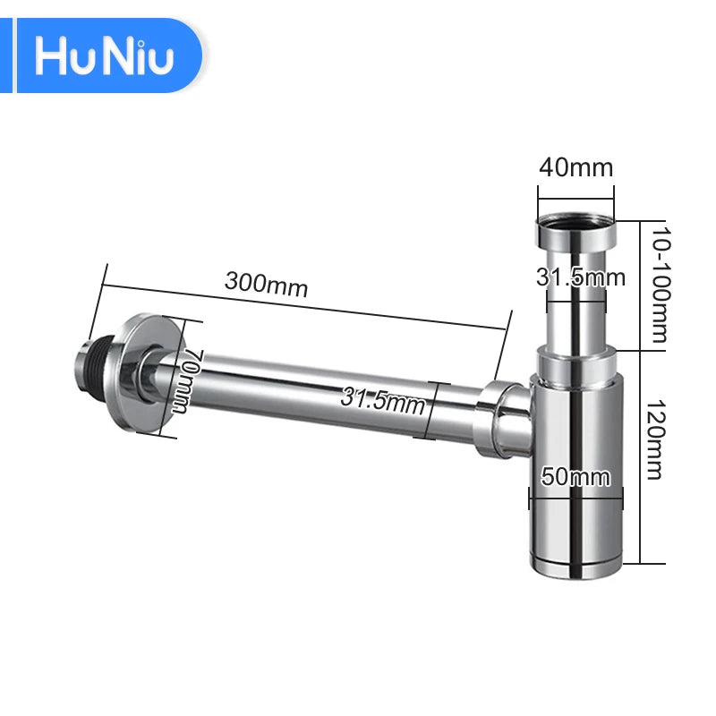 Siphon Lavabo Inox 304 Réglable 10-100 mm, Sortie 300 mm, 5 Finitions