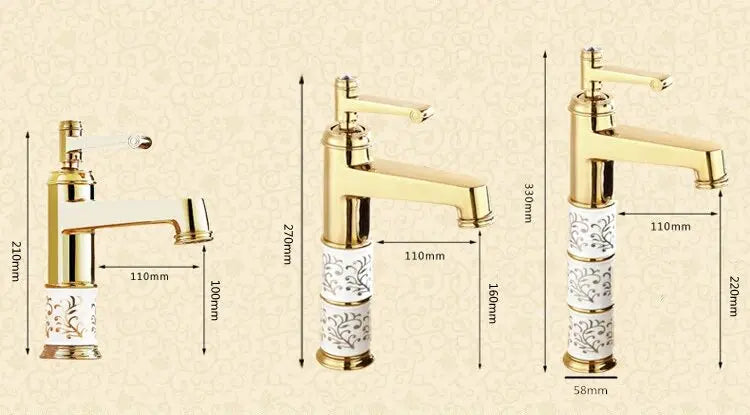 Mitigeur Lavabo Haut Céramique Blanche Motif Doré