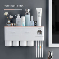 Porte-Brosse Mural Magnétique avec Tiroir et Distributeur de Dentifrice, 2 à 4 Gobelets
