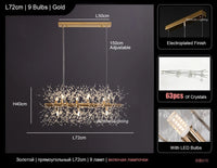 Suspension Cuisine Pissenlit Cristal Doré, Ronde ou Linéaire, 40 à 92 cm