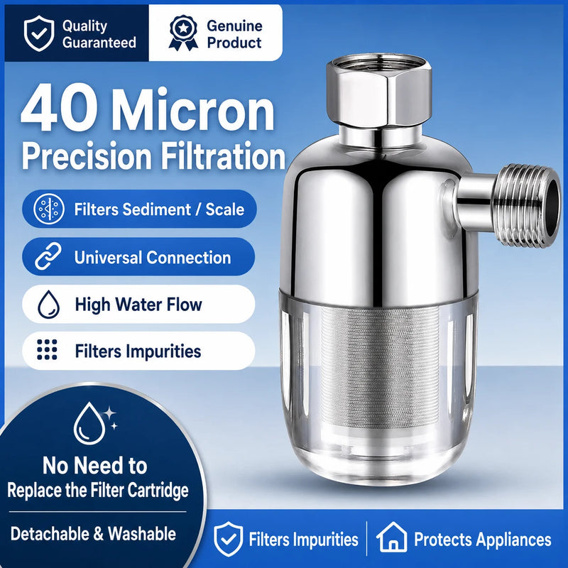 Préfiltre d'Eau 40 Microns Laiton, Maille Inox 316L Lavable, Raccord G 1/2