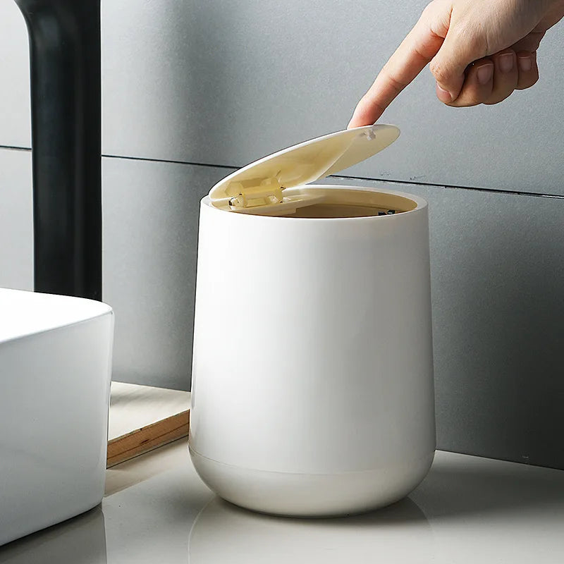 Petite Poubelle Ronde de Salle de Bain Couvercle Pivotant