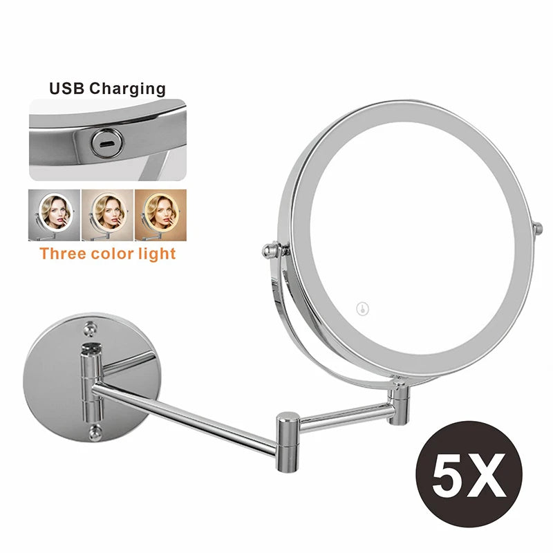 Miroir Grossissant Lumineux Mural Chromé Double Face x5, x7 ou x10 20 cm