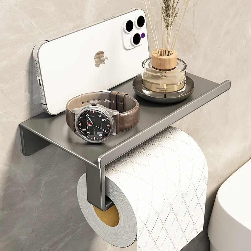 Porte-Papier Toilette Mural avec Tablette en Acier Inoxydable 3 Coloris