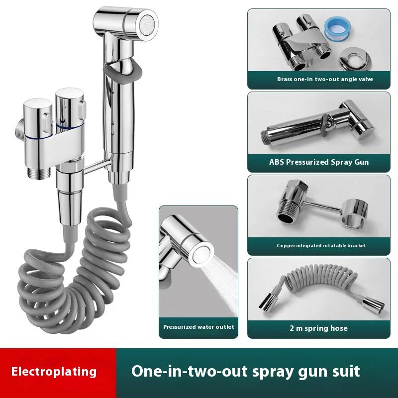 Douchette WC Double Robinet d'Angle et Flexible Spiralé 2 m, 3 Finitions