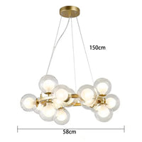 Lustre Suspension Cuisine Bulles de Verre, Cercle Doré, 15 à 25 Globes
