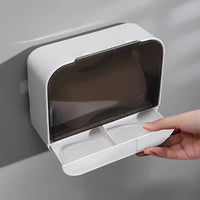 Porte-Savon Mural Sans Perçage à Couvercle Rabattable et Vidange, Blanc