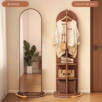 Miroir sur Pied Rotatif avec Porte-Manteau Arqué Bois 168 cm
