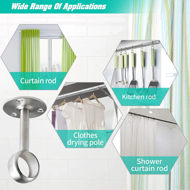 Support de Tringle Rideau de Douche au Plafond, Acier Brossé 25 mm