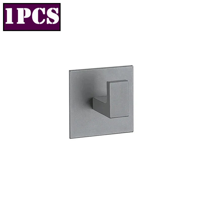 Patère Adhésive Carrée en Aluminium, Noir, Gris ou Blanc, Lot de 1 à 4 Crochets