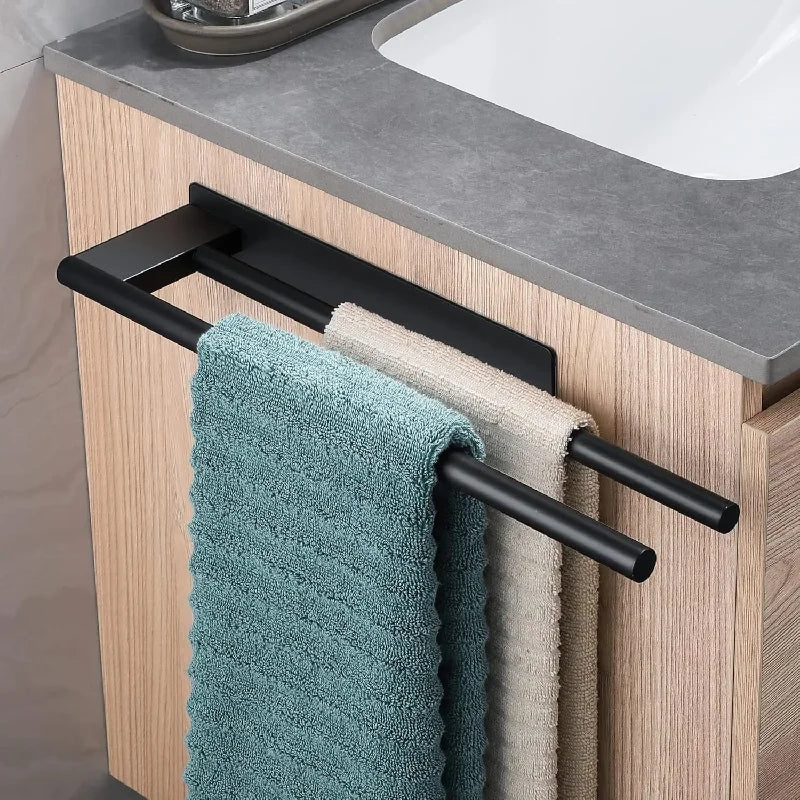 Porte-Serviette Mural Adhésif Sans Perçage Noir 39 cm