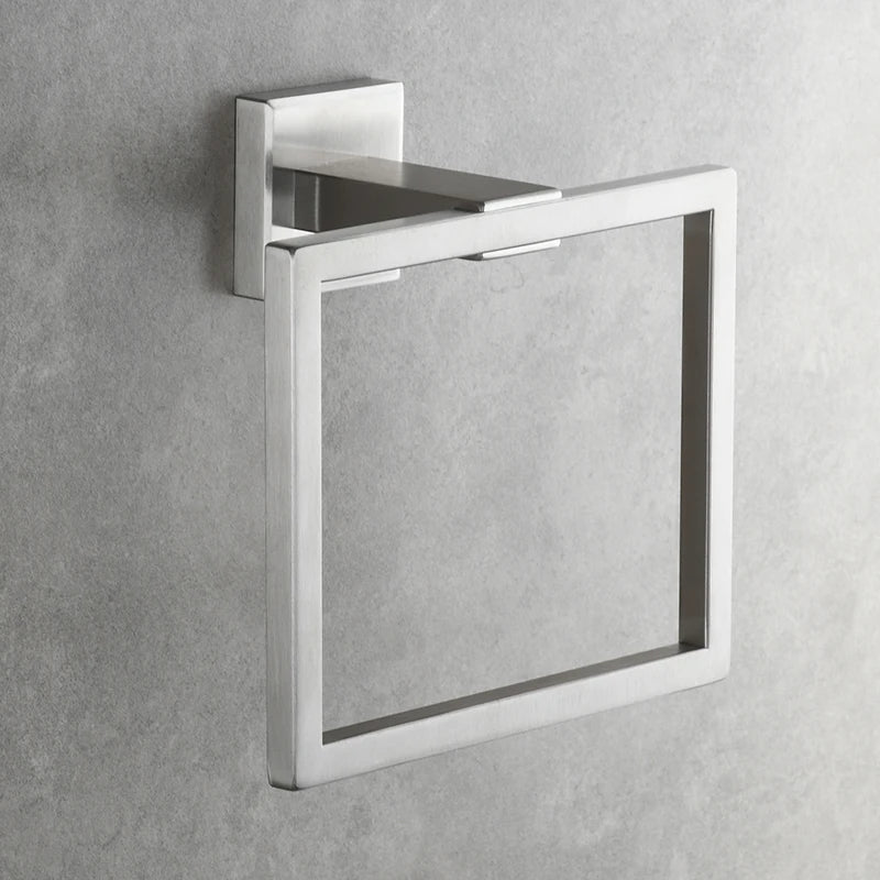 Porte-Serviette Anneau Carré Mural en Inox 304, 4 Finitions