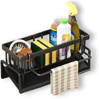 Organisateur d'Évier Acier Carbone Auto-Drainant avec Porte-Serviette
