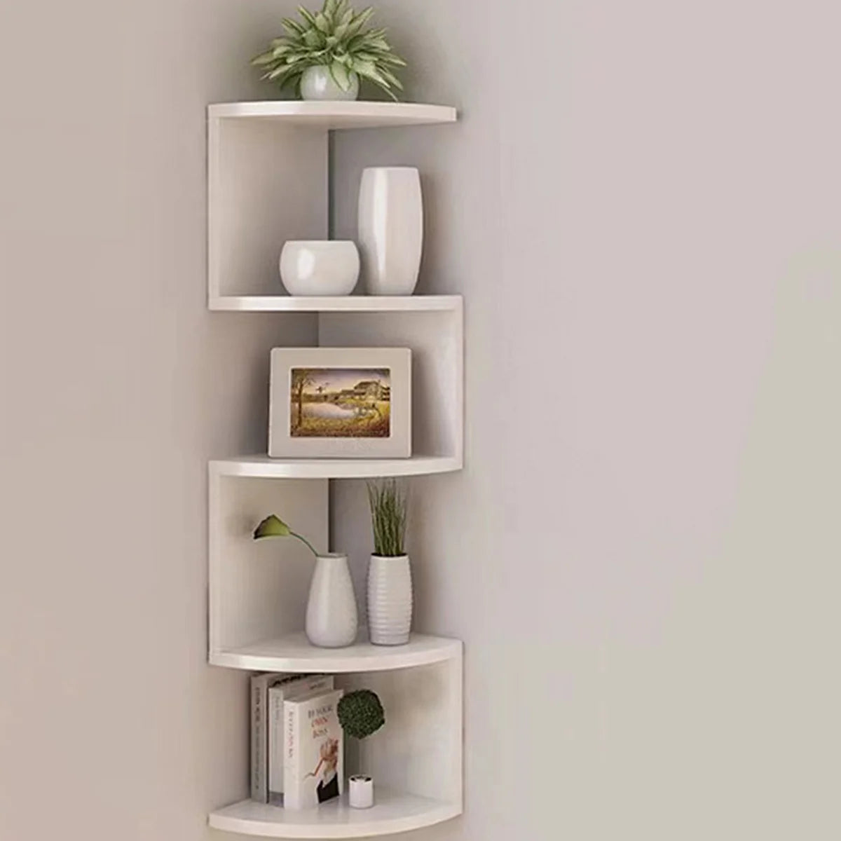 Étagère d'Angle Murale 2, 4 ou 5 Niveaux, Blanc, Noir ou Bois Clair