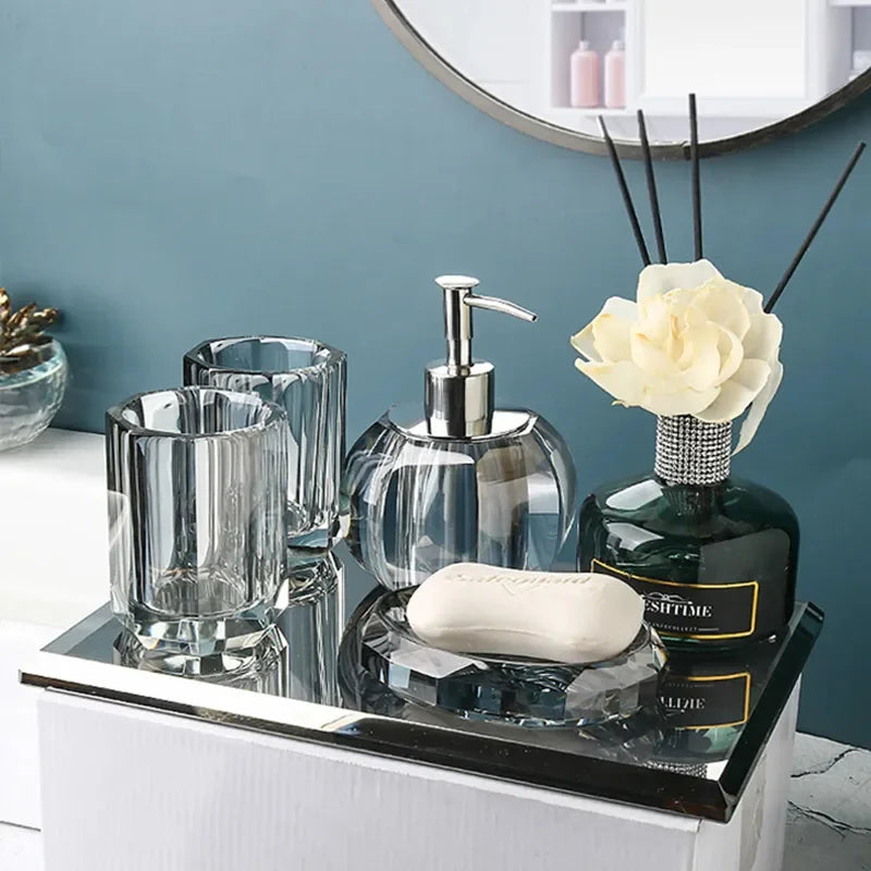 Accessoires Salle de Bain en Verre Cristal à la Pièce, 19 Articles