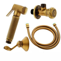 Douchette WC Rétro Laiton Antique, Kit avec Flexible et Support Mural