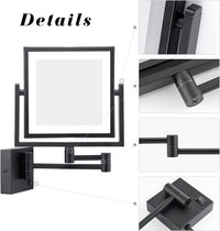 Miroir Grossissant LED Mural Bras Extensible Carré 3X